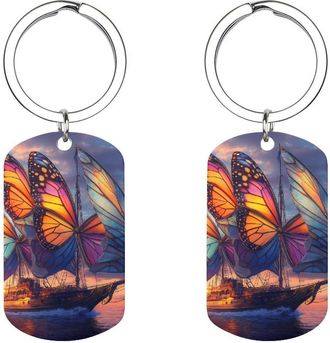 Generic Salvador-Dali Ship With Butterfly Sails Cute Keychain Metal Key Ring Keychains Bag Purse Pendant Charms for Women Men