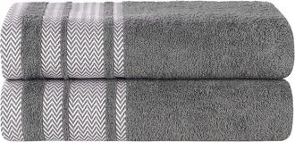 Superior Set Of 2 Zero Twist Cotton Dobby Border Plush Soft Absorbent Bath Sheets