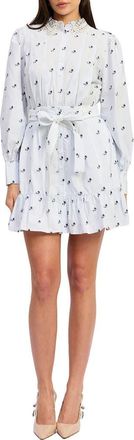 En Saison Veronica Floral Stripe Long Sleeve Shirtdress in White Blue Navy at Nordstrom, Size X-Small