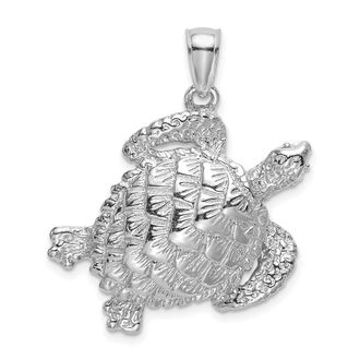 Diamond2Deal 14K White Gold Textured Sea Turtle Charm