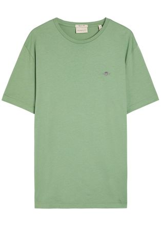 GANT Logo-embroidered Cotton T-shirt - Light Green - Xxl