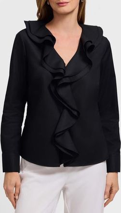 Foxcroft Shantel Ruffle Long Sleeve Top in Black at Nordstrom, Size X-Small