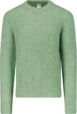 Aspesi Green Mohair-Wool Ribbed Crewneck Sweater