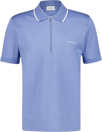 Ferragamo Bluette Katoen Polo met Ritsdetail - Heren - Polos - Blauw - S - Katoen - Tops