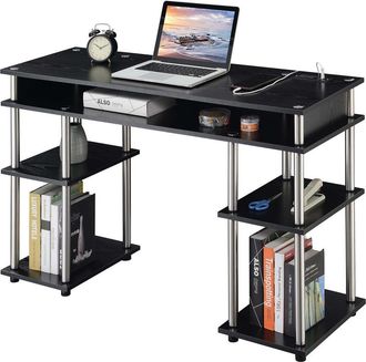 Convenience Concepts Designs2Go No Tools Student Desk with Charging Station, Black