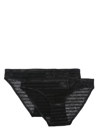 Emporio Armani Twee slips met logo-jacquard - Zwart