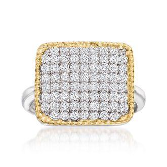 Ross-Simons CZ Square-Top Ring in Sterling Silver and 14kt Gold