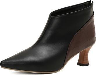 Generic Women Pointed Toe Ankle Boots Crocodile Texture Side Panel Pull On Design Slim Stiletto Mid Heel Non Slip Durable Comfortable Daily Shoes,Black,9.5 UK