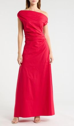Staud Phare One-Shoulder Stretch Cotton Maxi Dress in Cherry at Nordstrom, Size 00