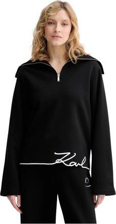 Karl Lagerfeld Sweatshirt met Halve Rits Kraag - Dames - Sweatshirts - Zwart - S - Katoen - Hoodies & sweatvesten