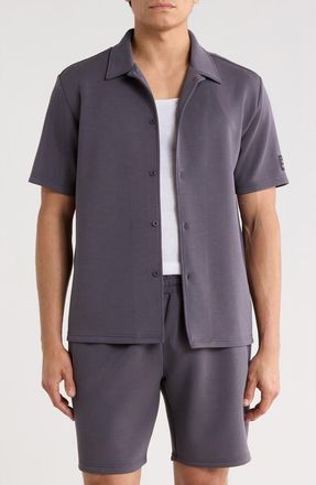Fleece Factory Sueded Scuba Short Sleeve Button-Up Shirt in Steel at Nordstrom Rack, Size Xx-Large