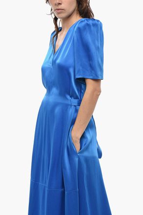 Stella McCartney Vestito in Satin con Cintura e Spalline Imbottite Stella McCartney