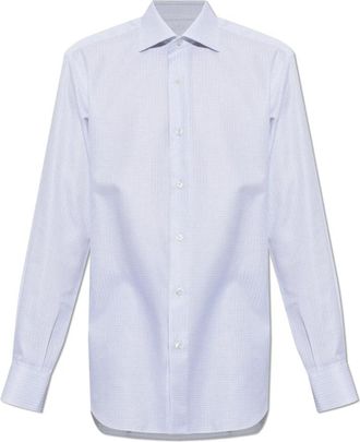 Brioni Cotton Shirt - Heren - Zakelijke Overhemden - Blauw - 4XL - Katoen - Overhemden