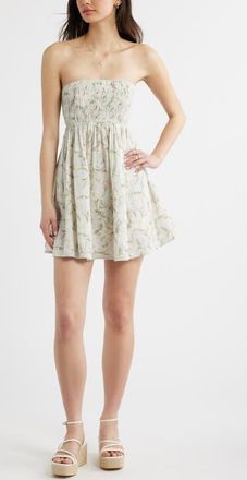 BP. Cutout Strapless Minidress in Grey- Ivory Skylar Soleil at Nordstrom, Size Xx-Small