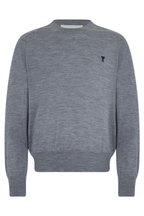 Ami Grey Solid Crew Neck Sweater