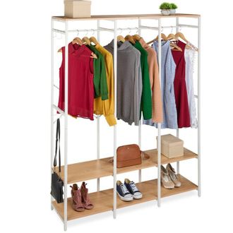 Relaxdays Relaxdays Armadio Aperto Appendiabiti, Guardaroba con Ripiani, Ganci e Barra, 180x141x40 cm, MDF, Ferro, Bianco Naturale