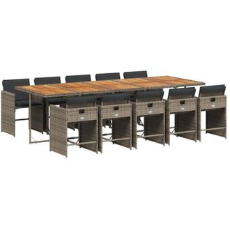 vidaXL Set De Comedor De Jard&iacute;n 11 Pzas Y Cojines Rat&aacute;n Sint&eacute;tico Gris Vidaxl