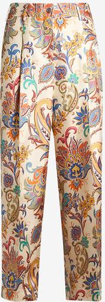 Etro Verk&uuml;rzte Bundfaltenhose aus Seidentwill Floral Paisley