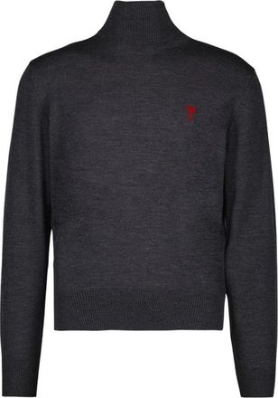 Ami Heart Friend Turtleneck Sweater - Heren - Coltruien - Grijs - XS - Wol - Truien & Vesten