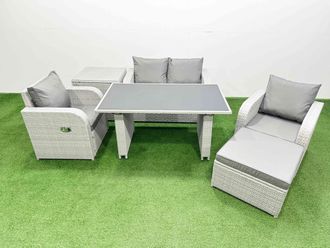 Fimous Outdoor Rattan Garden Furniture Dining Set 5-seater with Side Table in Light Grey