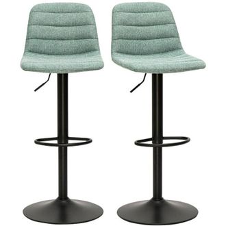 Miliboo Taburetes De Bar Ajustables En Tela Efecto Terciopelo Texturizado De Color Celad&oacute;n Y Metal (pack De 2) Saury