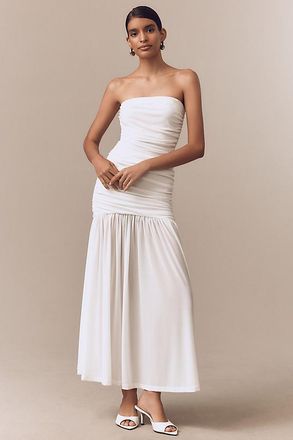 Bardot Solana Strapless Gathered Mesh Stretch Mesh Drop-Waist Maxi Dress