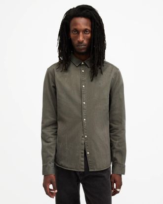 AllSaints Cotton Staveley Ramskull Embroidered Shirt, Size: XS