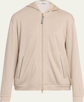 Brunello Cucinelli Monili-Trim Cotton-Silk Zip Cardigan Sweatshirt