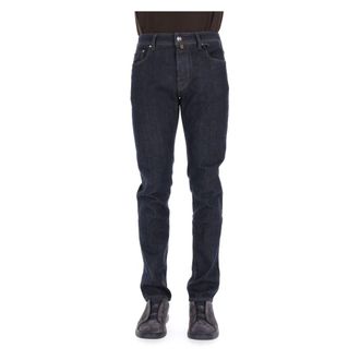 Jacob Cohen Jeans, Heren, Blauw, W32, Denim, Denim Jeans met groen paardenlabel