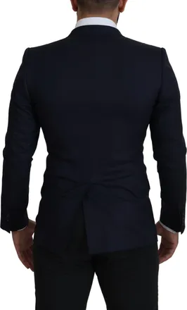 Dolce & Gabbana Mens Blue Wool Single Breasted Coat Blazer Virgin Silk Clothing