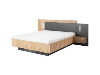 VENTE-UNIQUE.COM Cama con canap&eacute; abatible madera gris antracita, color natural claro