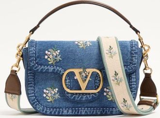 Valentino Garavani Valentino Garavani Alltime Medium Shoulder Bag In Embroidered Denim With Embroidered Ribbon Strap Wo