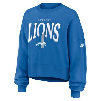 Nike Detroit Lions Rewind Phoenix Nike Womens NFL Oversized Pullover Crew in Blue | 01D74KR9SV-NYG