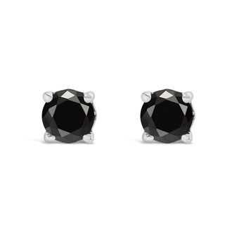 House of Brilliance 925 Sterling Silver 1/4 Cttw Black Diamond Solitaire Stud Earrings