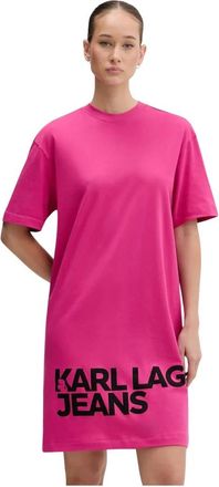 Karl Lagerfeld Logo T-shirtjurk - Dames - Korte kleedjes - Roze - XS - Katoen - Kleedjes