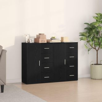 Berkfield Home Sideboard Set of 2 Black Oak Wood, Metal Handles Medium