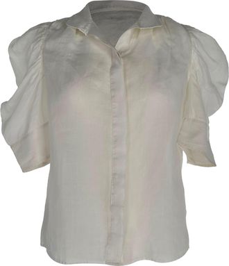Frame Denim Puff-Sleeve Blouse in Ivory Ramie