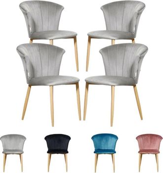 Life Interiors Life Interiors - Juego de 4 sillas de comedor Elsa de terciopelo - Sillas de comedor modernas tapizadas con patas de madera - Gris