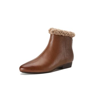 Generic Womens Ankle Boots Faux Shearling Lined PU Leather Pointed Toe Low Block Heels Back Zipper Warm Fluffy Collar Sleek Comfortable Non-Slip Durable,Brown