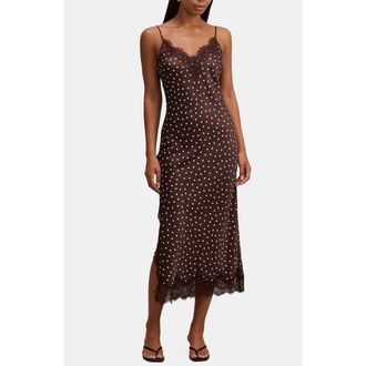 Ever New Jess Polka Dot Lace Trim Satin Midi Slipdress in Jaya Spot at Nordstrom, Size 14