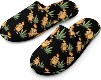 Generic Funny Weed Mens Cotton Slippers Memory Foam Comfort House Shoes Winter Indoor Slipper for Hotel Casa Spa
