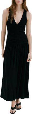 Mango Ruched Sleeveless Maxi Dress in Black at Nordstrom, Size 10