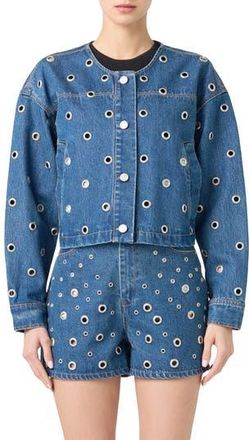 Blank NYC Grommet Collarless Crop Denim Jacket in Silver Dreams at Nordstrom Rack, Size X-Small