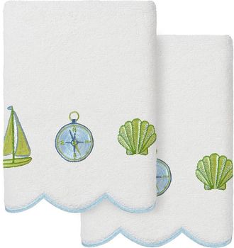 Linum Home Textiles 100% Turkish Cotton Sea Joy Scallop 2Pc Embellished Hand Towel Set