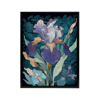 Artery8 A Single Iris Flower Black & White Framed Canvas Wall Art Print in Blue | Size: W24 x H32