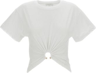 Paco Rabanne Cropped White Cotton Jersey T-Shirt with Metal Piercing Detail
