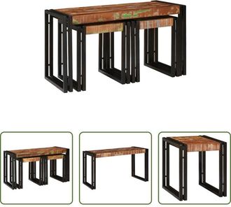 vidaXL Tavoli industriali - Tavolo Nesting 3 pcs Legno Riciclato Massello e Metallo