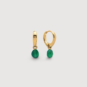 Monica Vinader Gold Nura Gemstone Huggie Earrings Green Onyx