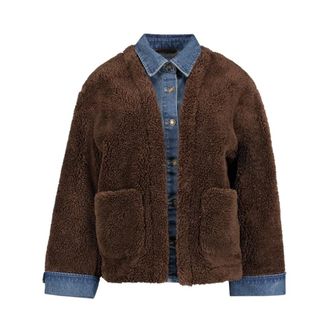 Geisha Jassen, Dames, Bruin, S, Denim, Denim & Teddy Jas