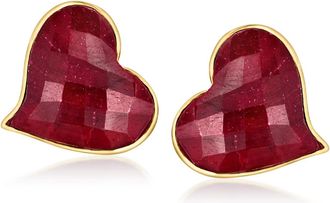 Ross-Simons Ruby Heart Earrings in 18kt Gold Over Sterling